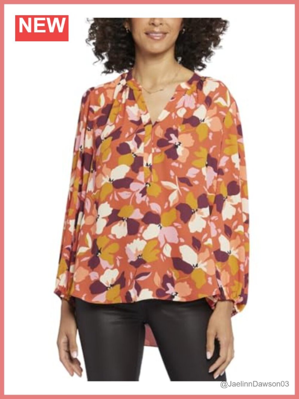 Recycled Polyester Peasant Top Split Neck 3/4 Sleeve Blouson High Low